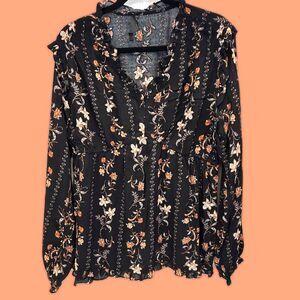 Doe & Rae Black Floral Blouse - Size Large